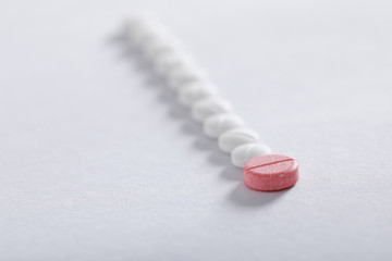 Medicine tablets on white background , Pharmacy theme