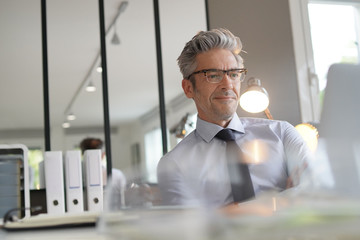 Handsome businessman working in contemporary office