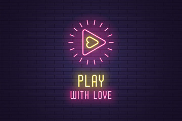 Wall Mural - Neon composition of Play with Love, vector sign