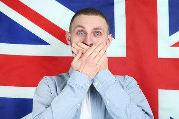 Poster - Young man on British flag background