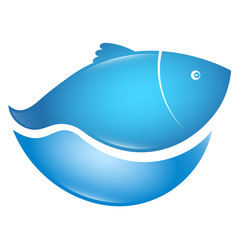 Poster - Fish on a blue wave silhouette for fishing