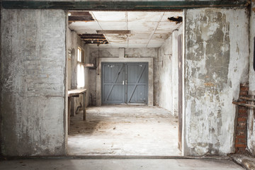 Wall Mural - Abandoned interior old barn, ruins of a old building