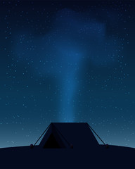 Wall Mural - tent in aurora light and star on sky in mountain.