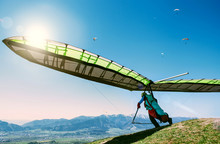Hang Glider Launch From Top Of Hill