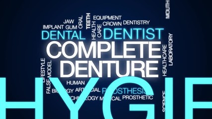 Poster - Complete denture animated word cloud. Kinetic typography.