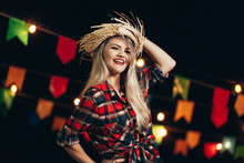 Brazilian Woman Wearing Typical Clothes For The Festa Junina - June Festival