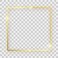 Gold shiny square frame with glowing effects