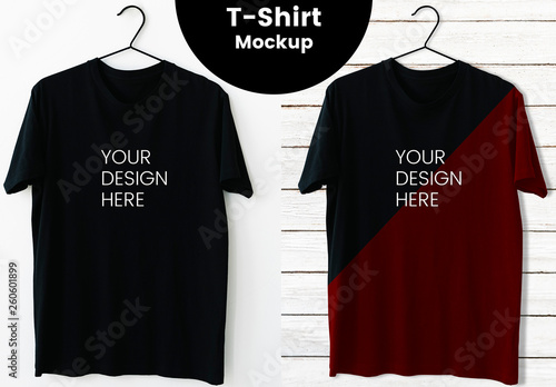 Black T Shirt Hanging On A White Wall Mockup Kaufen Sie Diese Vorlage Und Finden Sie Ahnliche Vorlagen Auf Adobe Stock Adobe Stock