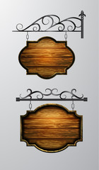 Wall Mural - hanging, wooden Board vector, wooden object for text.