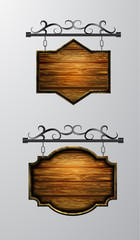 Wall Mural - hanging, wooden Board vector, wooden object for text.