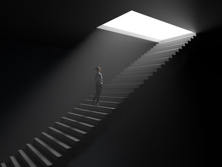 Sticker - woman climbs the stairs from darkness to light