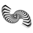 Abstract twisting and bending, black and white steps,gradation. Surrealism. Dynamic illusion in the style of Escher. 3D object eye. Psychology and philosophy, a sample for printing.