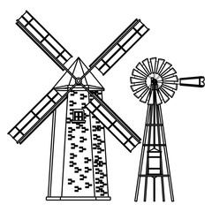 Poster - windmill and wind turbine black and white