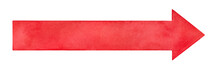 Long Bright Red Arrow Watercolour Sketchy Drawing. Colorful Background To Place Any Text, Note, Message, Headline, Address. Handdrawn On White Backdrop, Cutout Clip Art Element For Creative Design.