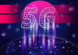 Fototapeta Przestrzenne - Vector Polygon dot connect line shaped 5G mobile networking. New generation mobile networks and internet. 5G Technology concept digital background.   great for technology or telecom innovation trend.