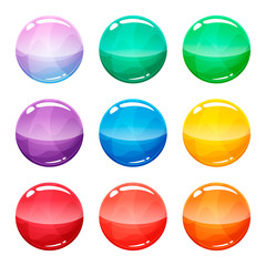 Colorful round, circle glossy buttons set, vector assets for web or game design, app icons vector template isolated on white background.