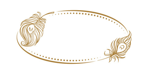 Vector vintage horizontal oval frame with peacock feathers decoration