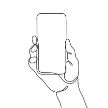 Hand Holding Smartphone Continuous Line Vector Illustration