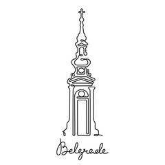 Wall Mural - Belgrade, St. Michael's Cathedral continuous line vector illustration