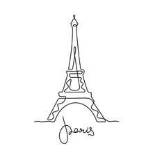 Paris, Eiffel Tower Continuous Line Vector Illustration