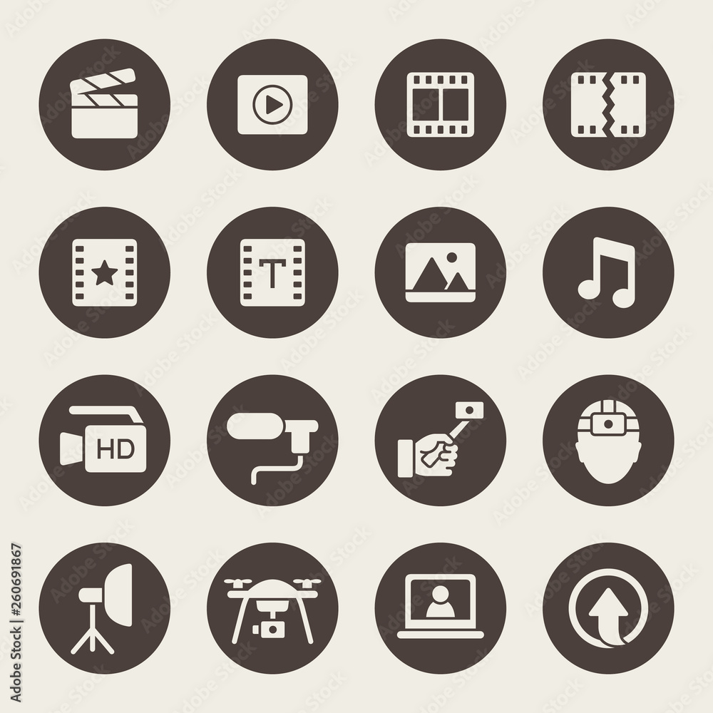 Video creating, editing, equipment vector icon set