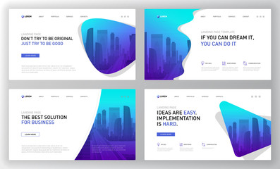 Wall Mural - Landing page templates set for business website. Modern web page design concept layout for website. Vector illustration. Brochure cover, facebook banner, powerpoint presentation template.