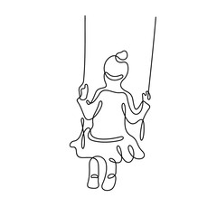 Wall Mural - Girl on swing continuous line vector illustration