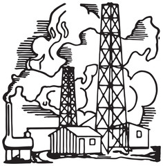 Sticker - Oil Rigs - Retro Ad Art Illustration