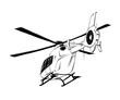 Vector drawing of helicopter in black color, isolated on white background. Drawing for posters, decoration and print. Vector illustration