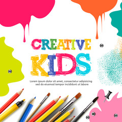 Wall Mural - Kids art craft, education, creativity class concept, illustration.