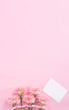 © RomixImage - Beautiful fresh blooming baby pink color tender carnations isolated on bright pink background, mothers day thanks design concept,top view,flat lay,copy space,close up,mock up