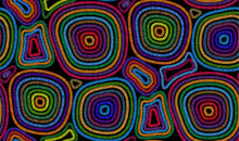 African Style Colorful Stitched Circles On Black Background Vector Seamless Pattern