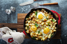 Potato Hash With Ham, Herbs And Eggs For Breakfast