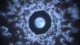 Fototapeta Do przedpokoju - Tunnel in the clouds to moon