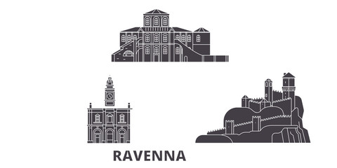 Wall Mural - Italy, Ravenna flat travel skyline set. Italy, Ravenna black city vector panorama, illustration, travel sights, landmarks, streets.