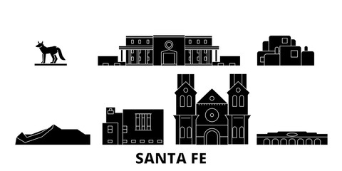 Wall Mural - United States, Santa Fe flat travel skyline set. United States, Santa Fe black city vector panorama, illustration, travel sights, landmarks, streets.