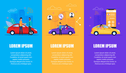 Car Service Vertical Banner Set. Carsharing, Taxi