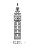 Fototapeta Big Ben - Vector illustration of London sights. London city symbol isolated on white background. Big Ben in line art style