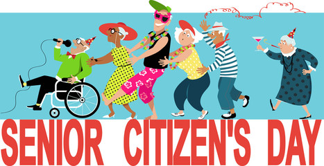 Group of active seniors celebrate Senior Citizen's Day, EPS 8 vector illustration