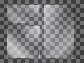 Wall Mural - set of clear glass plates. vector glass banners on transparent background. transparent elements. pla