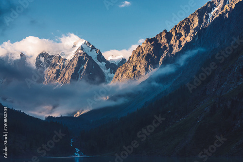 Ghostly Forest Near Mountain Lake In Early Morning Mountain