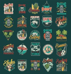 Sticker - Vintage summer surfing labels set