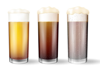 Realistic beer glasses with water drops.