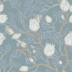Naklejka na meble Pale turquoise seamless vintage hand drawn floral pattern