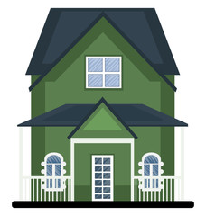 Canvas Print - Cartoon green building with blue roof vector illustartion on white background