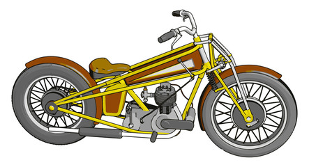 Sticker - Brown and yellow vintage chopper motorcycle vector illustration on white background