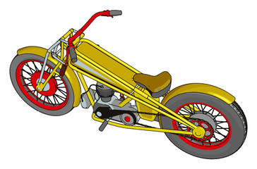 Canvas Print - Red and yellow vintage chopper motorcycle vector illustration on white background