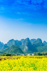 Countryside scenery with blue sky background  