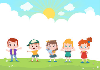 Wall Mural - happy kids together vector illustration