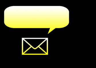 mail icon with word balloon copy space in yellow gradient color on a black background